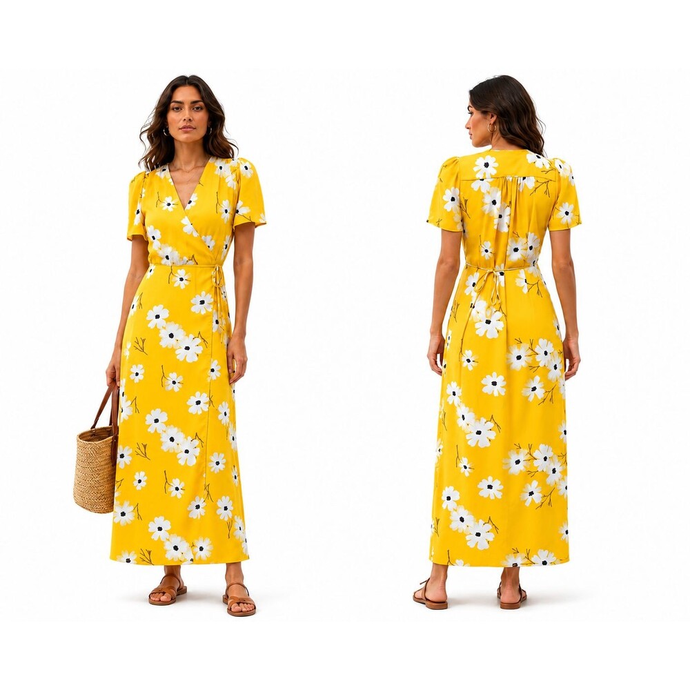 Madewell Yellow White Puff-Sleeve Ikat Floral Daisy Maxi Dress Size XS L3333